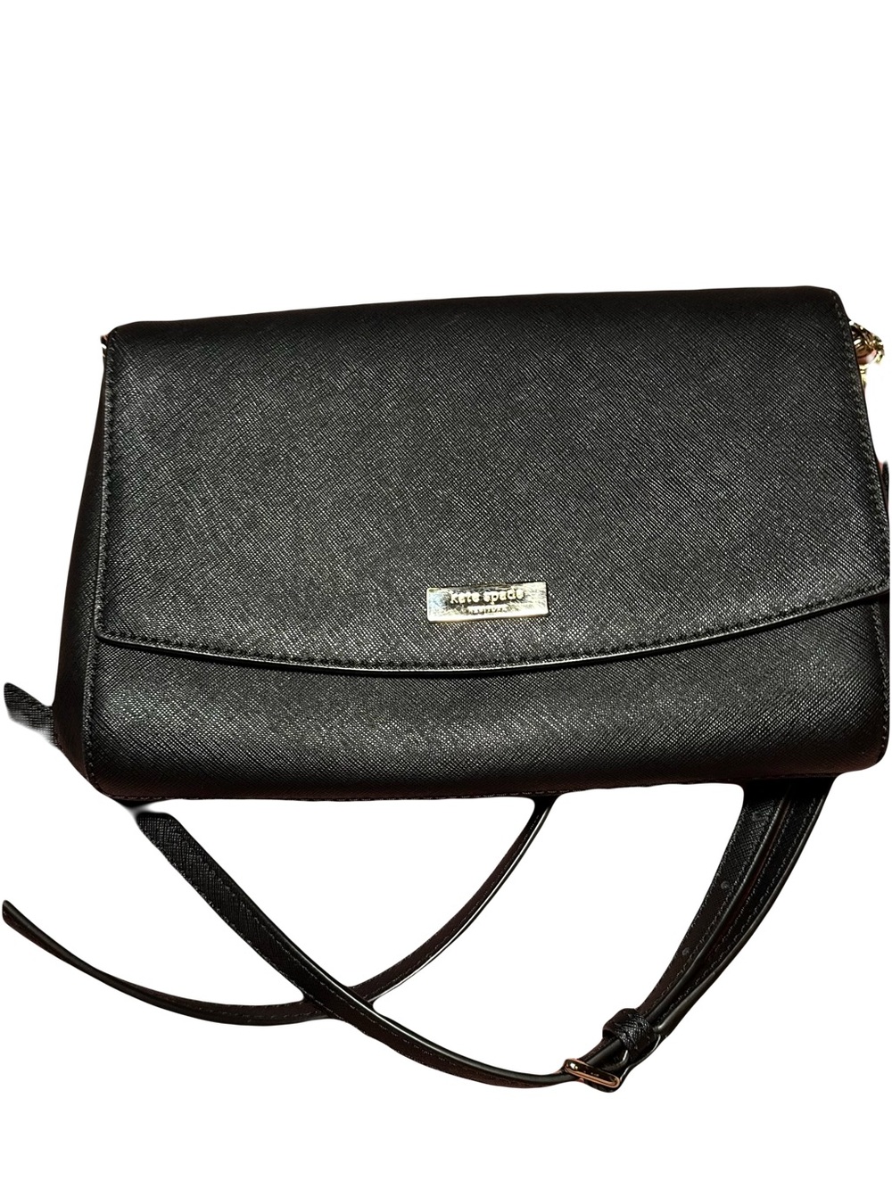kate spade Black Saffiano Leather Crossbody Bag with Gold Plaque